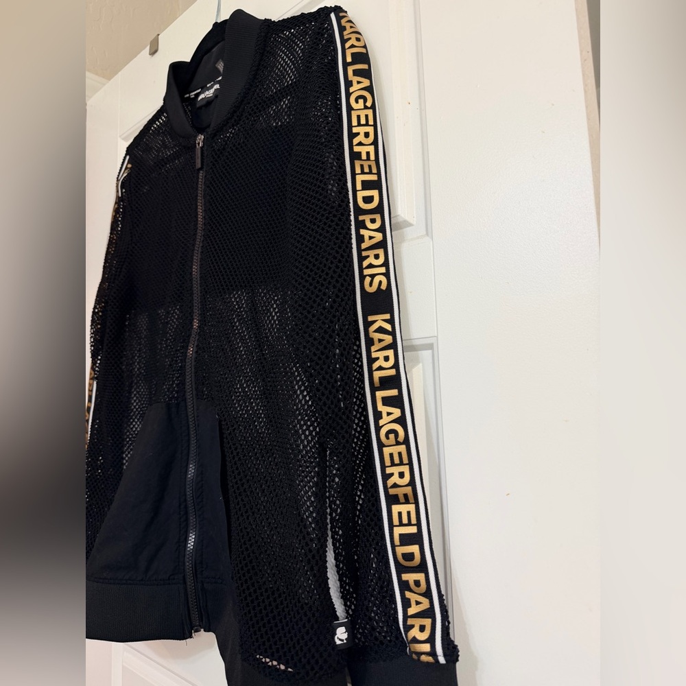 Karl Lagerfeld Black Mesh Jacket with Gold Lettering - Picture 6 of 6